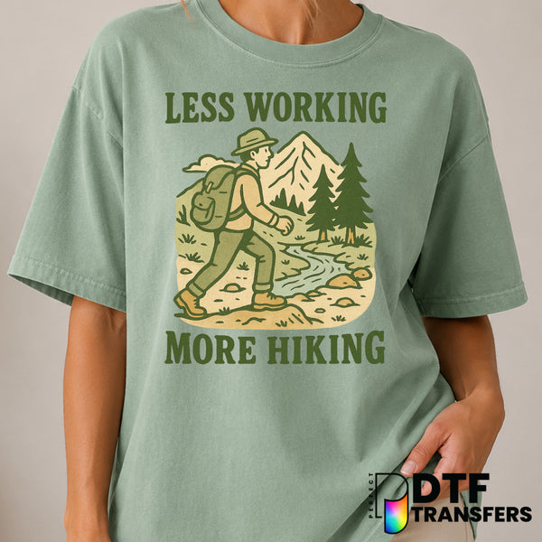 Less Working More Hiking Trails Mountains River Backpacking – Hiking DTF Transfer (view 2 of 2) – by Perfect DTF Transfers...