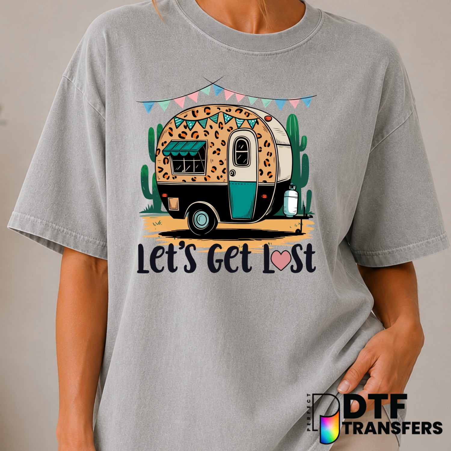 Let's Get Lost Cactus RV Camper – Camping DTF Transfer (view 1 of 2) – by Perfect DTF Transfers – Premade DTF Transfers –...