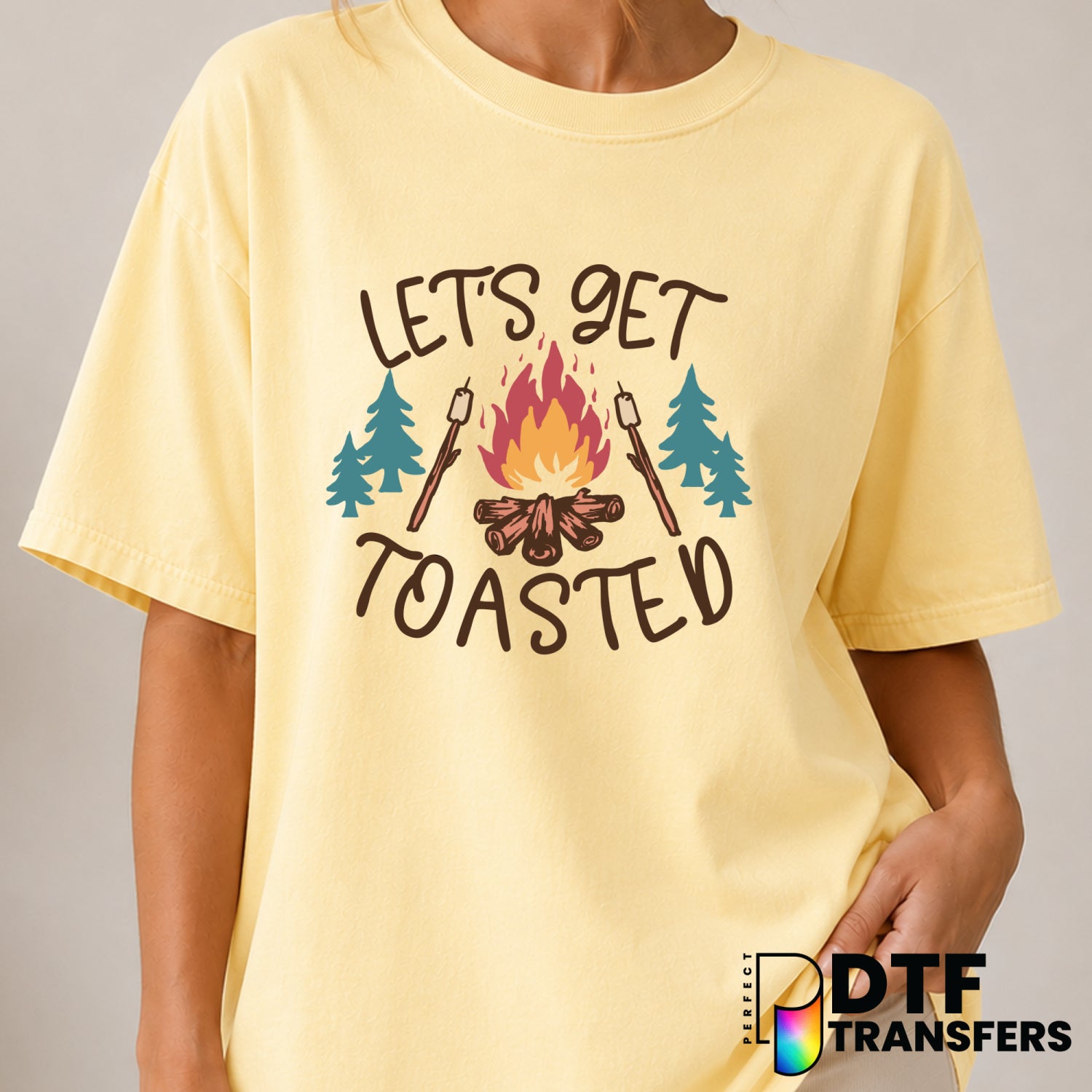 Let's Get Toasted Camping – DTF Transfer (view 1 of 2) – by Perfect DTF Transfers – Premade DTF Transfers – Camping, Outdoor
