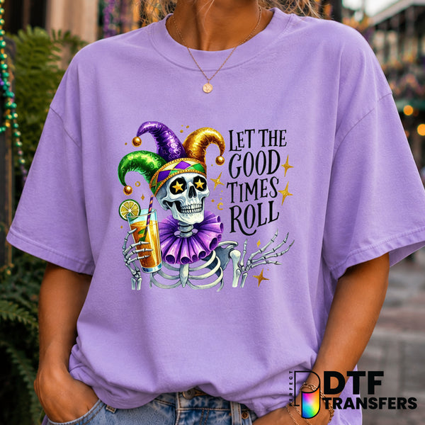 Let The Good Times Roll Skeleton – Mardi Gras DTF Transfer (view 1 of 2) – by Perfect DTF Transfers – Premade DTF Transfer...