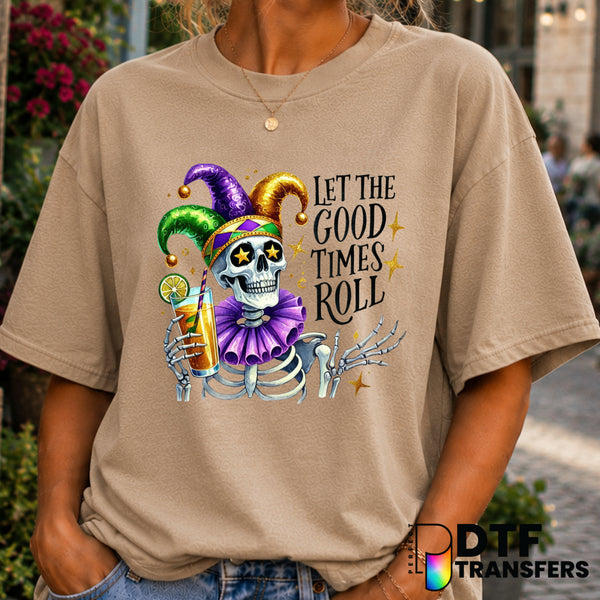 Let The Good Times Roll Skeleton – Mardi Gras DTF Transfer (view 2 of 2) – by Perfect DTF Transfers – Premade DTF Transfer...