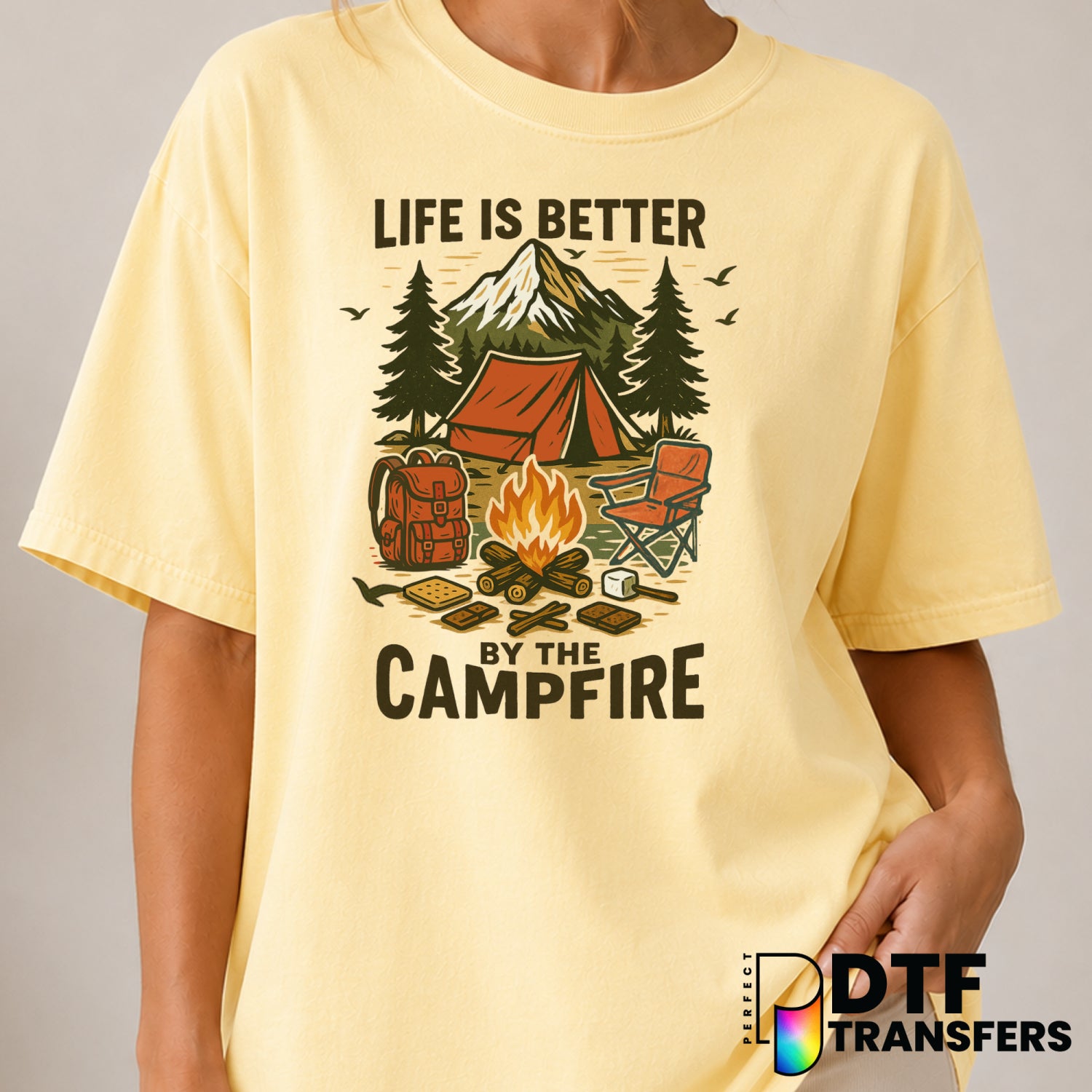Life Is Better By The Campfire – Camping DTF Transfer (view 1 of 2) – by Perfect DTF Transfers – Premade DTF Transfers – C...