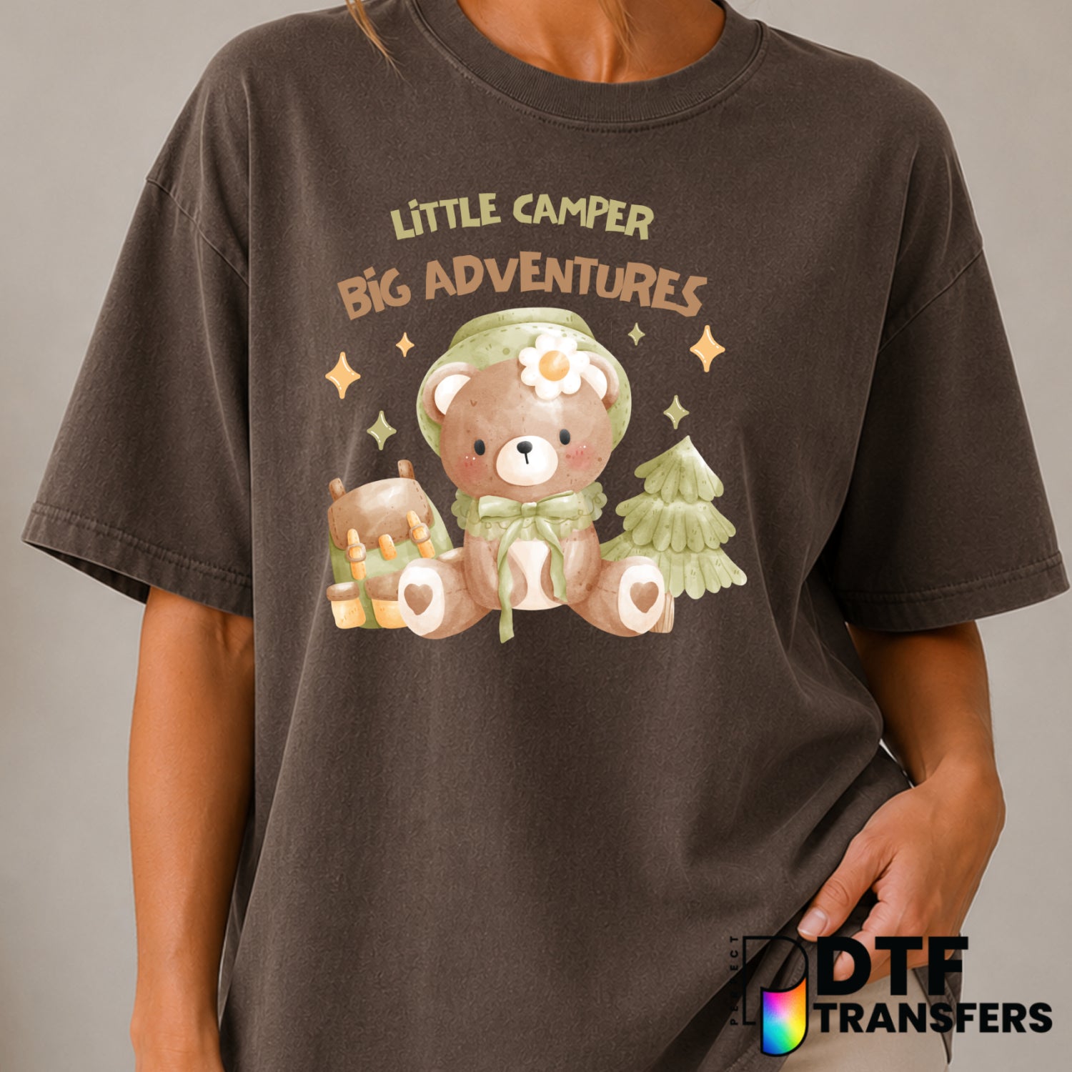 Little Camper Big Adventures – Camping DTF Transfer (view 1 of 2) – by Perfect DTF Transfers – Premade DTF Transfers – Cam...
