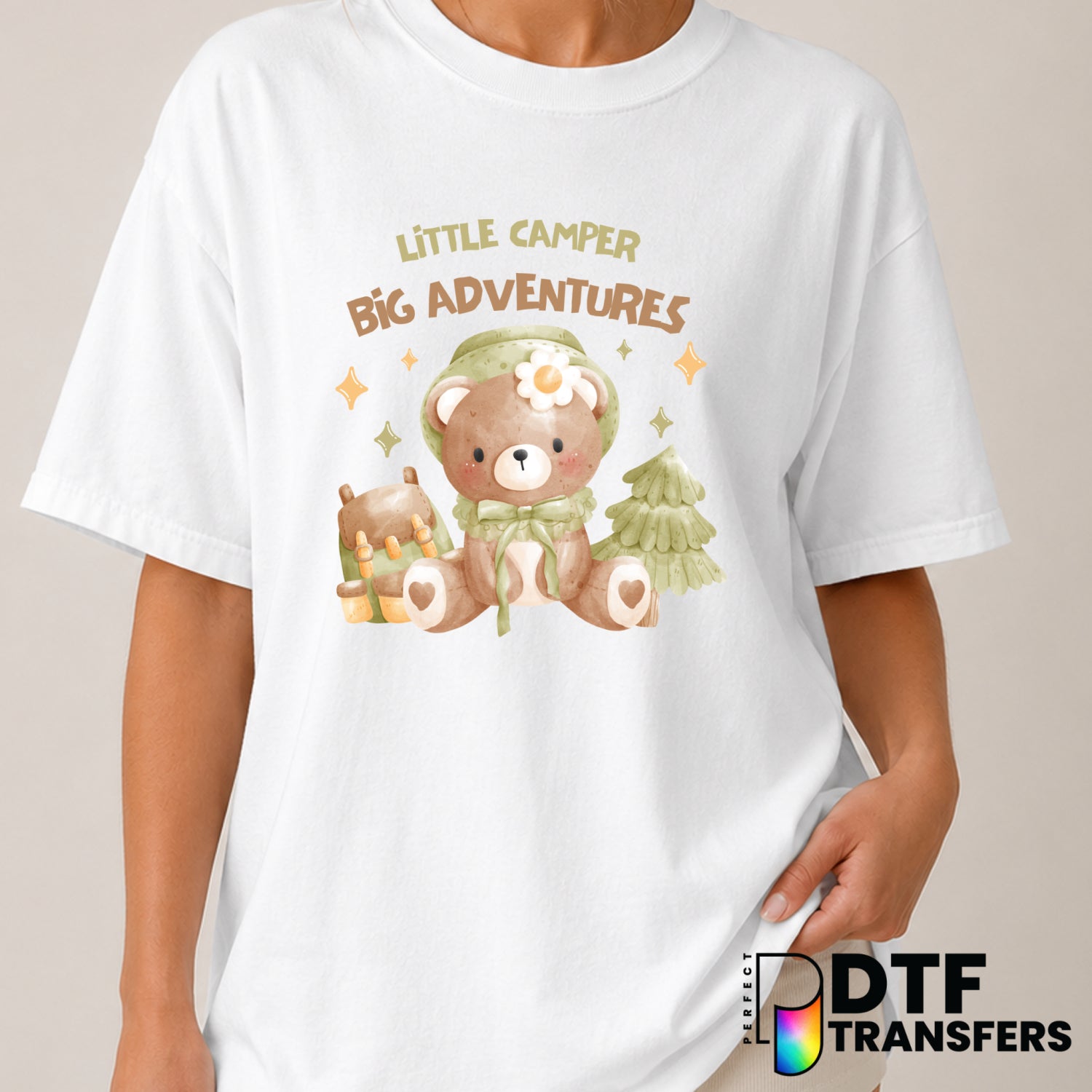 Little Camper Big Adventures – Camping DTF Transfer (view 2 of 2) – by Perfect DTF Transfers – Premade DTF Transfers – Cam...