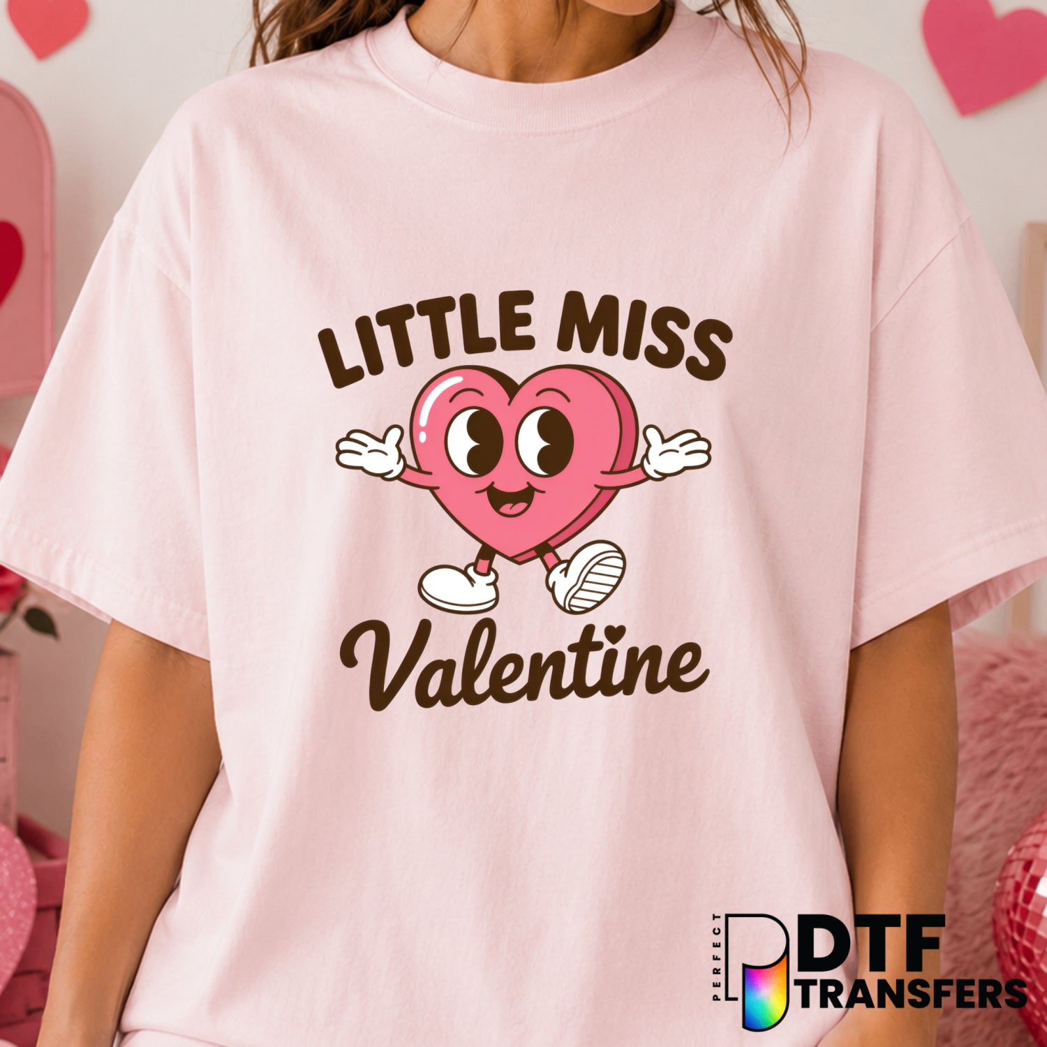 Little Miss Valentine Mascot – Valentine's Day DTF Transfer (view 2 of 2) – by Perfect DTF Transfers – Premade DTF Transfe...