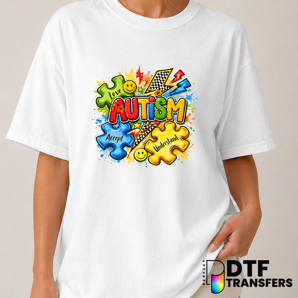 LOVE ACCEPT UNDERSTAND – Autism Awareness DTF Transfer (view 1 of 2) – by Perfect DTF Transfers – Premade DTF Transfers –...