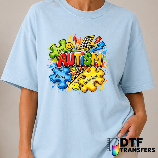LOVE ACCEPT UNDERSTAND – Autism Awareness DTF Transfer (view 2 of 2) – by Perfect DTF Transfers – Premade DTF Transfers –...