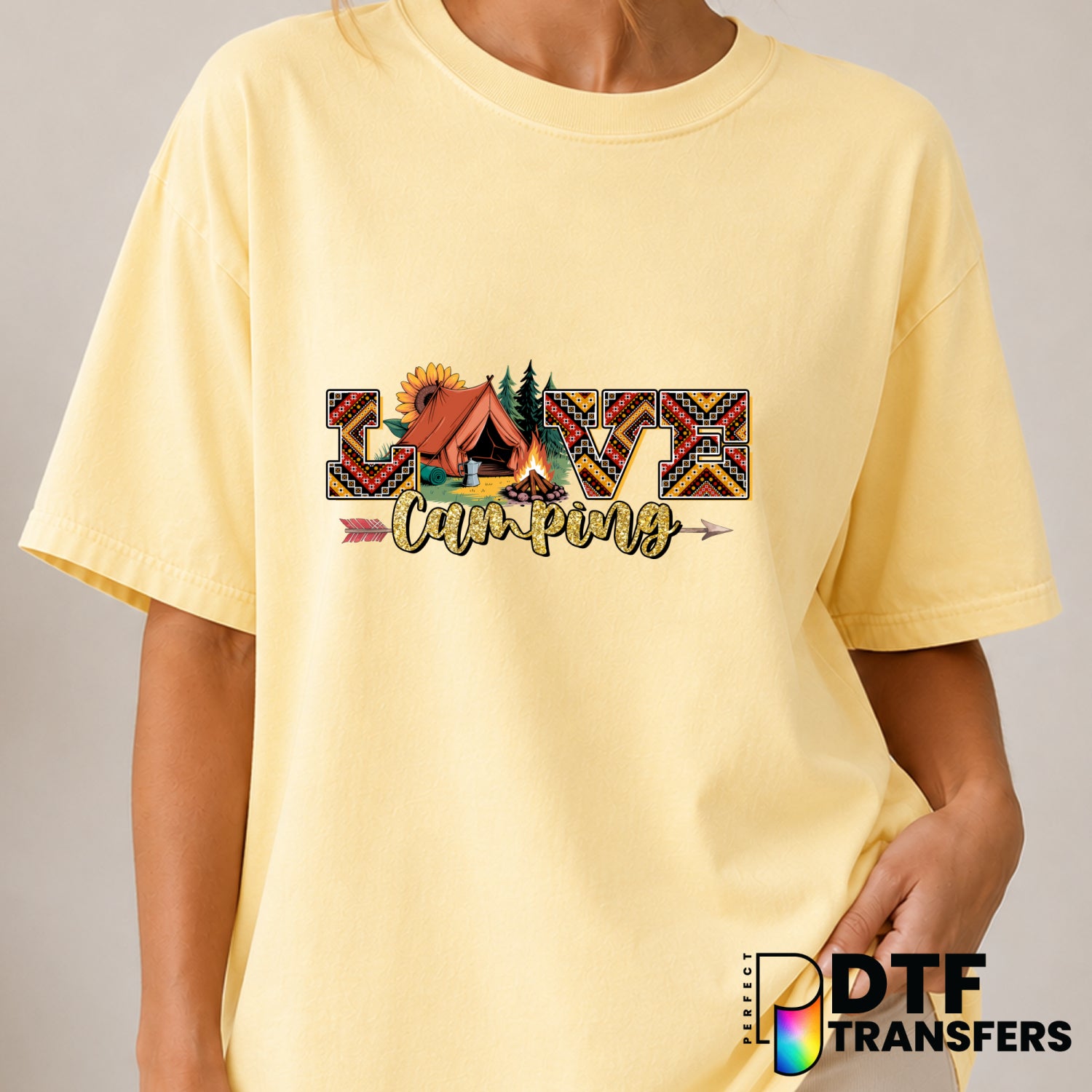 LOVE Camping – Camping DTF Transfer (view 1 of 2) – by Perfect DTF Transfers – Premade DTF Transfers – Camping, Outdoor