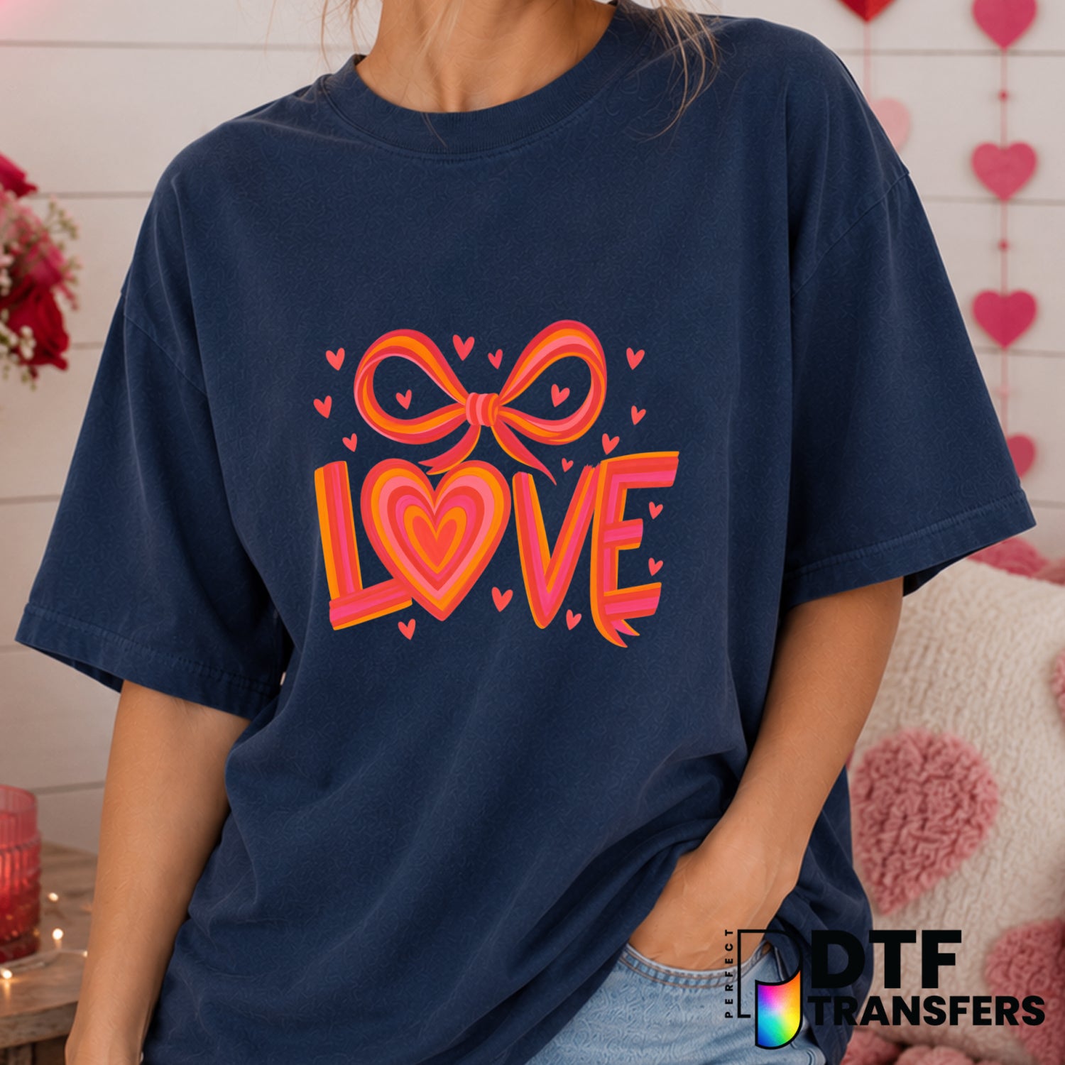 LOVE Coquette Bow – Valentine's Day DTF Transfer (view 2 of 2) – by Perfect DTF Transfers – Premade DTF Transfers – Valent...