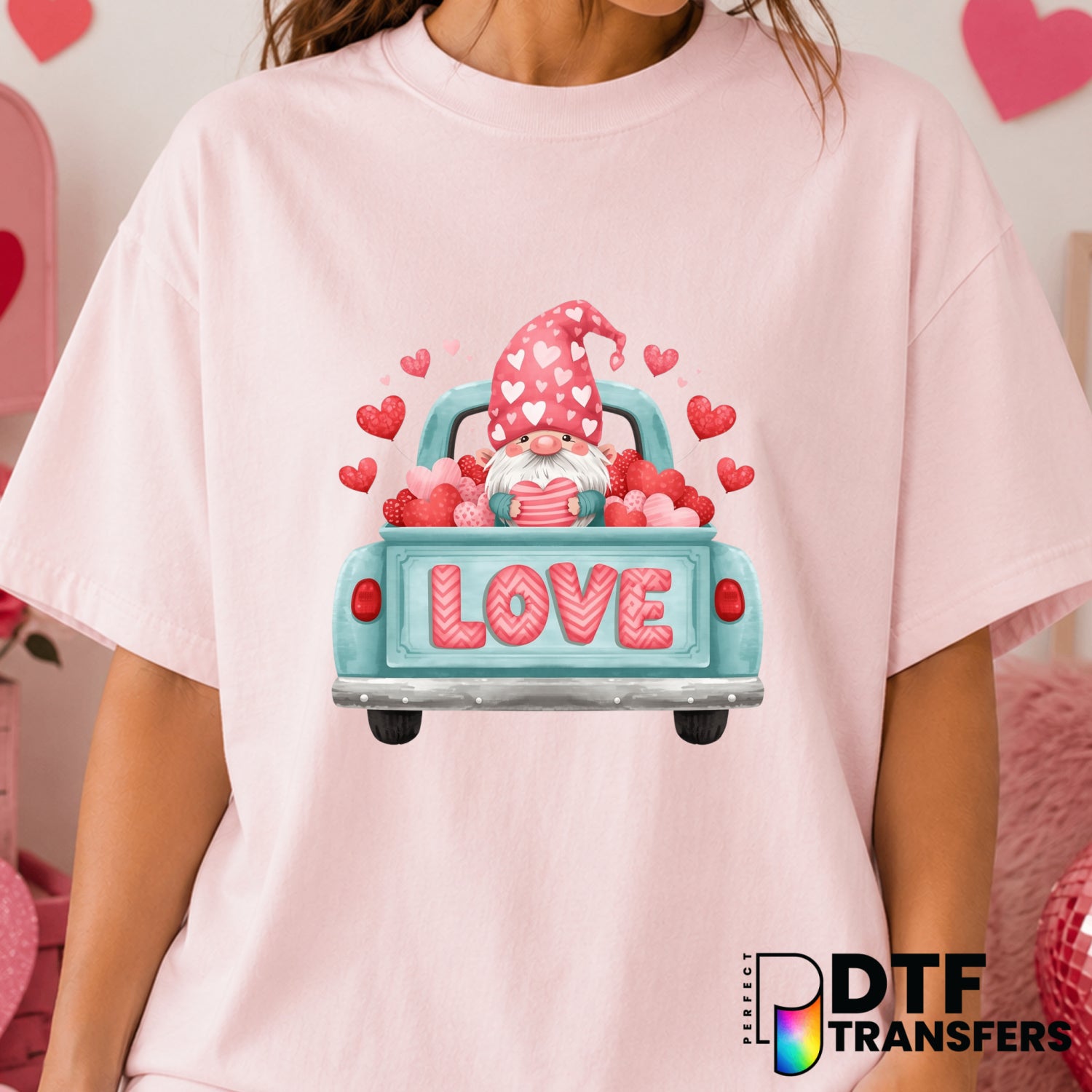 Love Gnome Truck – Valentine's Day DTF Transfer (view 2 of 2) – by Perfect DTF Transfers – Premade DTF Transfers – Valenti...