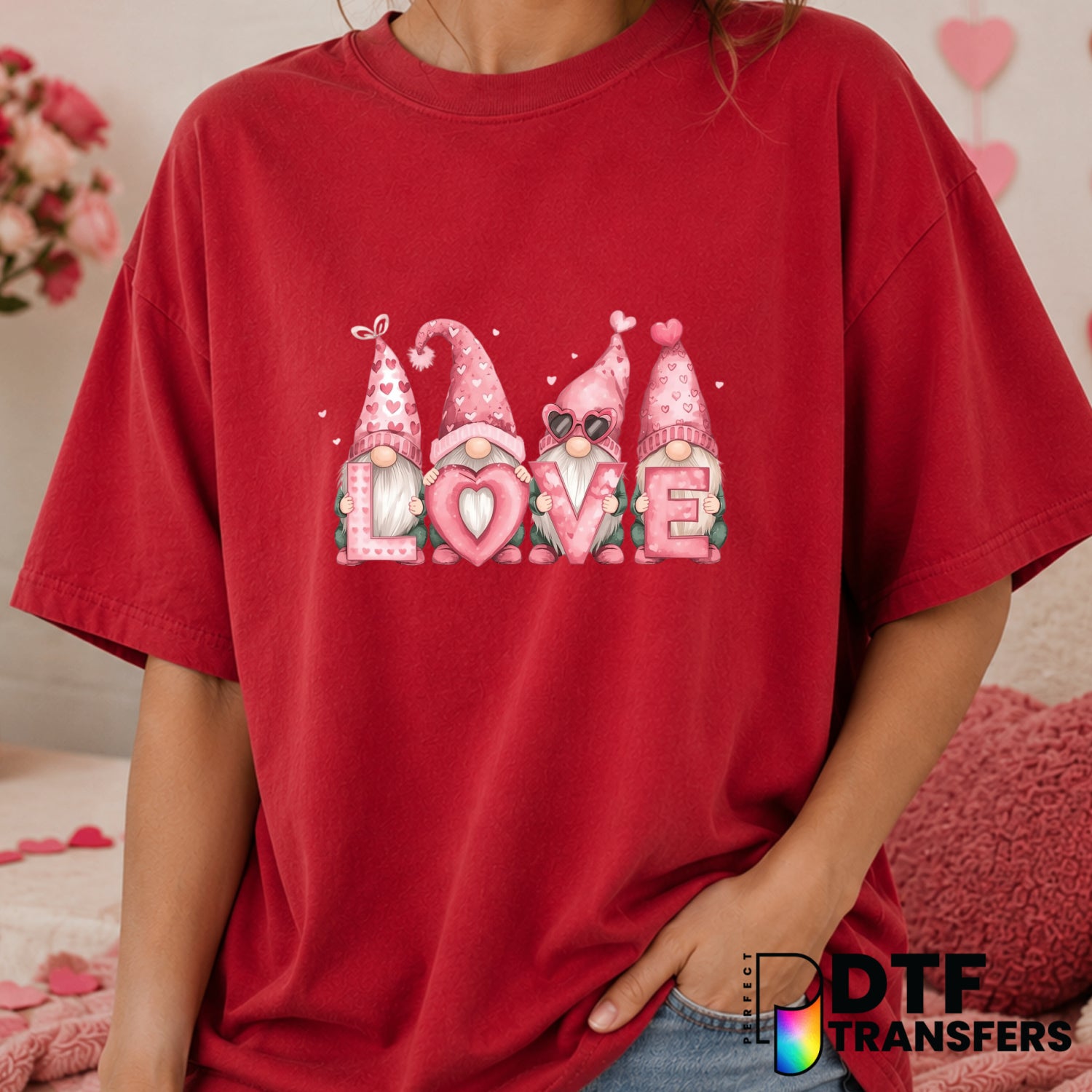 Love Gnomes Stacked – Valentine's Day DTF Transfer (view 2 of 2) – by Perfect DTF Transfers – Premade DTF Transfers – Vale...