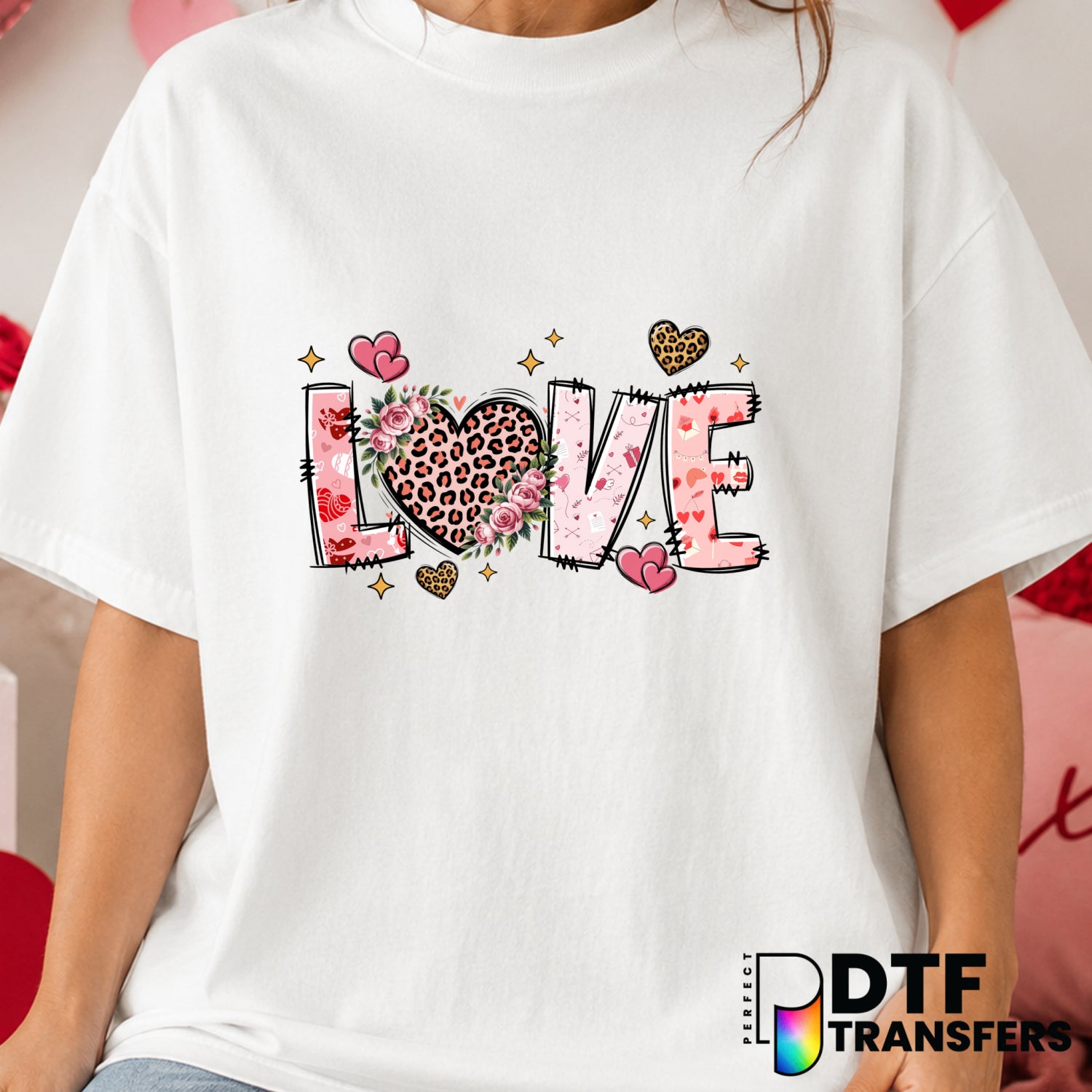 Love Leopard Heart – Valentine's Day DTF Transfer (view 1 of 2) – by Perfect DTF Transfers – Premade DTF Transfers – Valen...