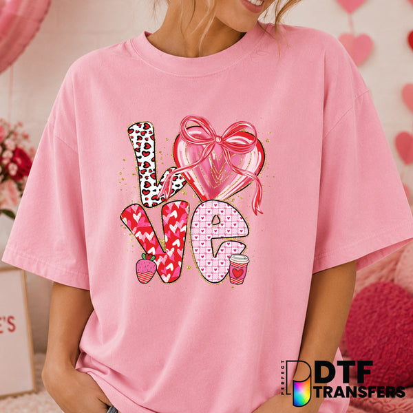 LOVE Stacked Glitter – Valentine's Day DTF Transfer (view 1 of 2) – by Perfect DTF Transfers – Premade DTF Transfers – Val...