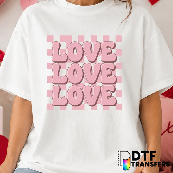 LOVE Stacked Retro Checkered – Valentine's Day DTF Transfer (view 1 of 2) – by Perfect DTF Transfers – Premade DTF Transfe...