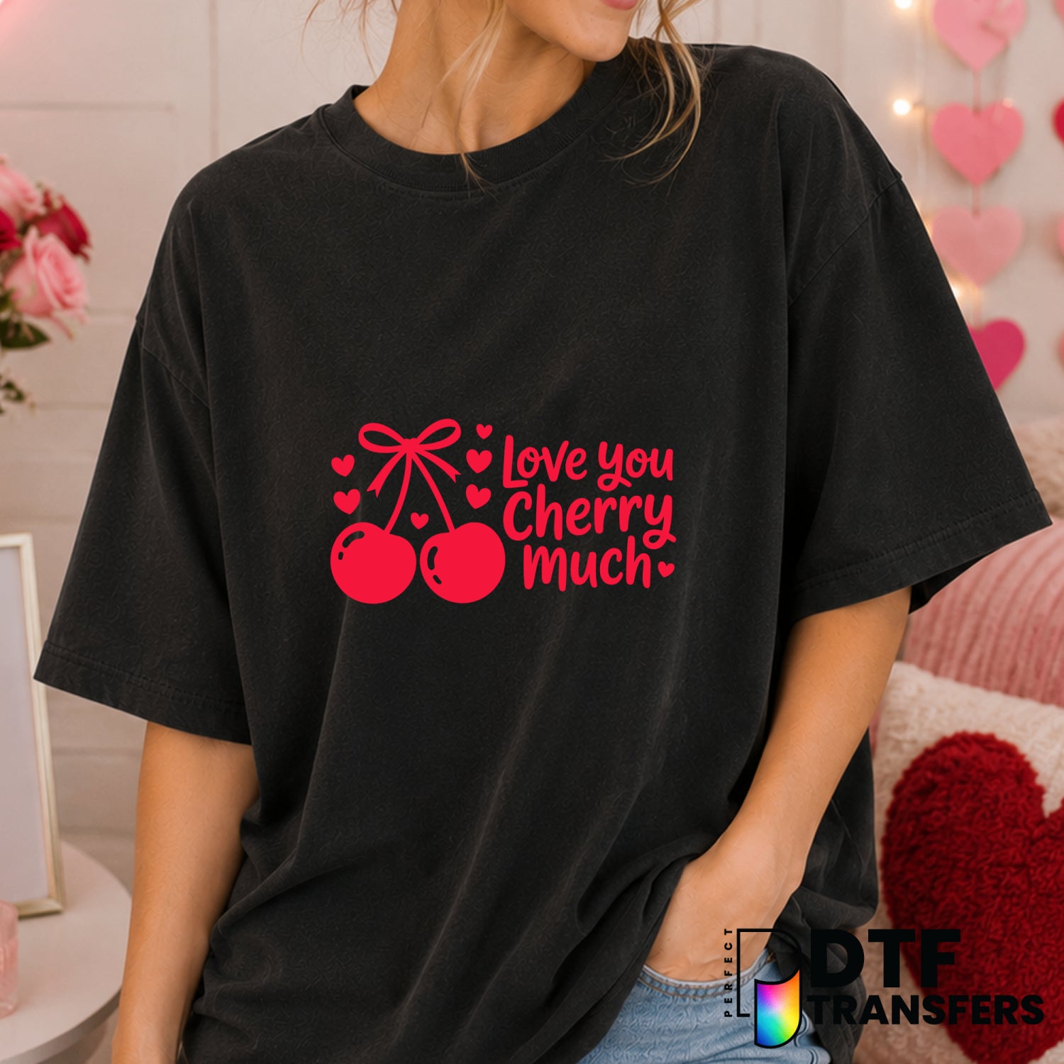 Love You Cherry Much – Valentine's Day DTF Transfer (view 2 of 2) – by Perfect DTF Transfers – Premade DTF Transfers – Val...