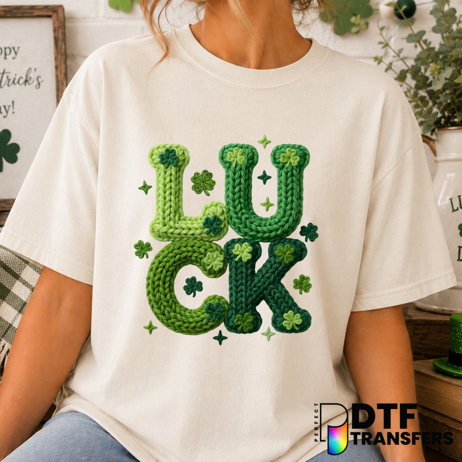 Luck Stacked Shamrock St. Patrick's Day – DTF Transfer (view 1 of 2) – by Perfect DTF Transfers – Premade DTF Transfers –...