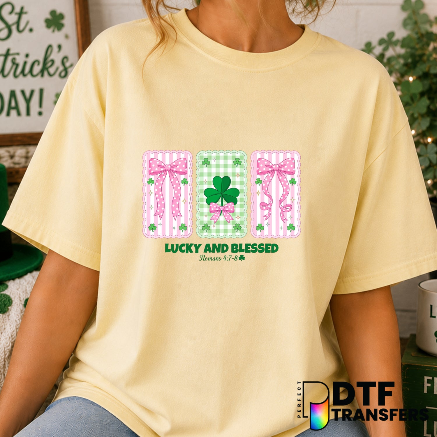 Lucky and Blessed – St. Patrick's Day DTF Transfer (view 1 of 2) – by Perfect DTF Transfers – Premade DTF Transfers – St....
