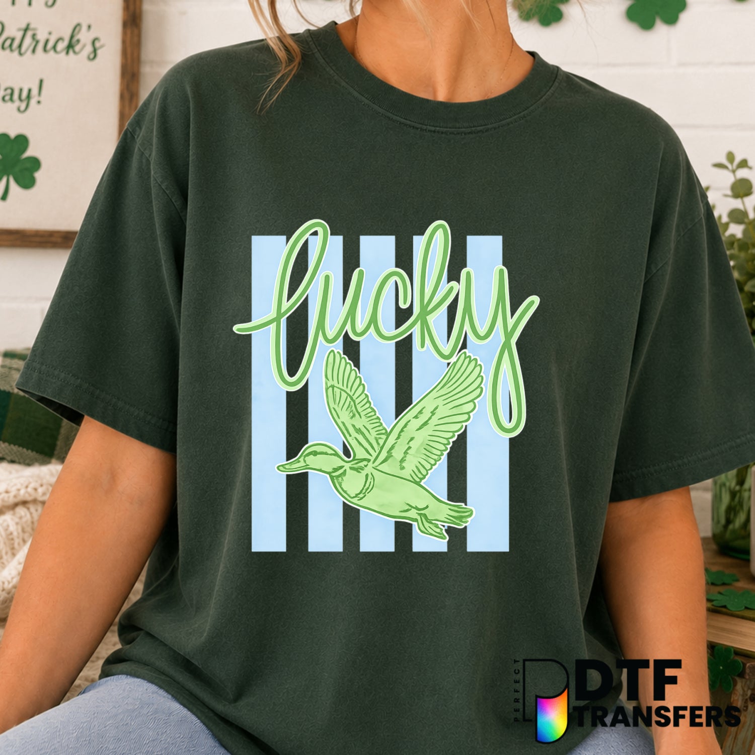 Lucky Duck Coastal Preppy St. Patrick's Day – DTF Transfer (view 1 of 2) – by Perfect DTF Transfers – Premade DTF Transfer...