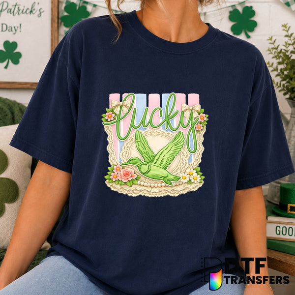 Lucky Duck Coquette – St. Patrick's Day DTF Transfer (view 2 of 2) – by Perfect DTF Transfers – Premade DTF Transfers – St...