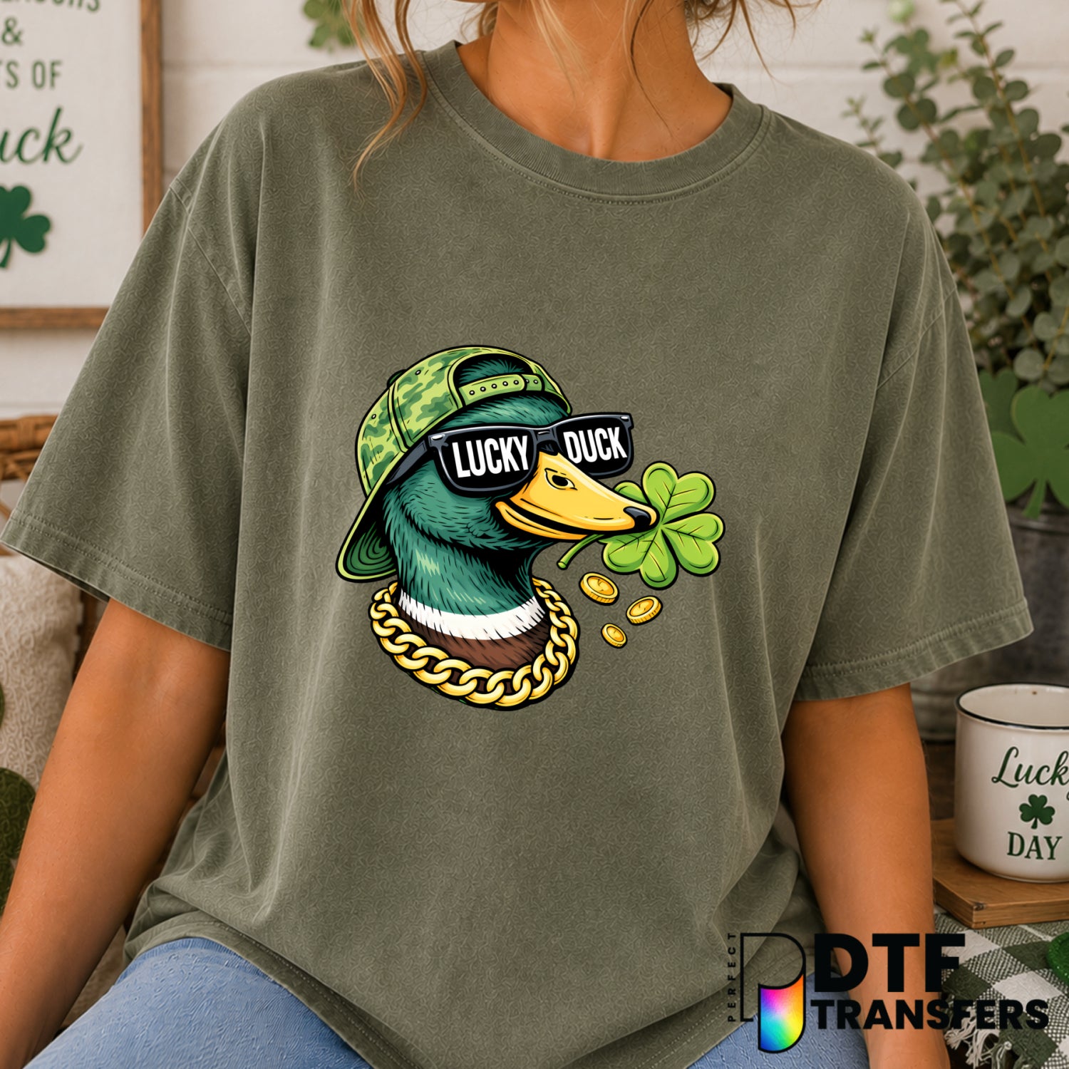 Lucky Duck Hunting Clover – St. Patrick's Day DTF Transfer (view 1 of 2) – by Perfect DTF Transfers – Premade DTF Transfer...