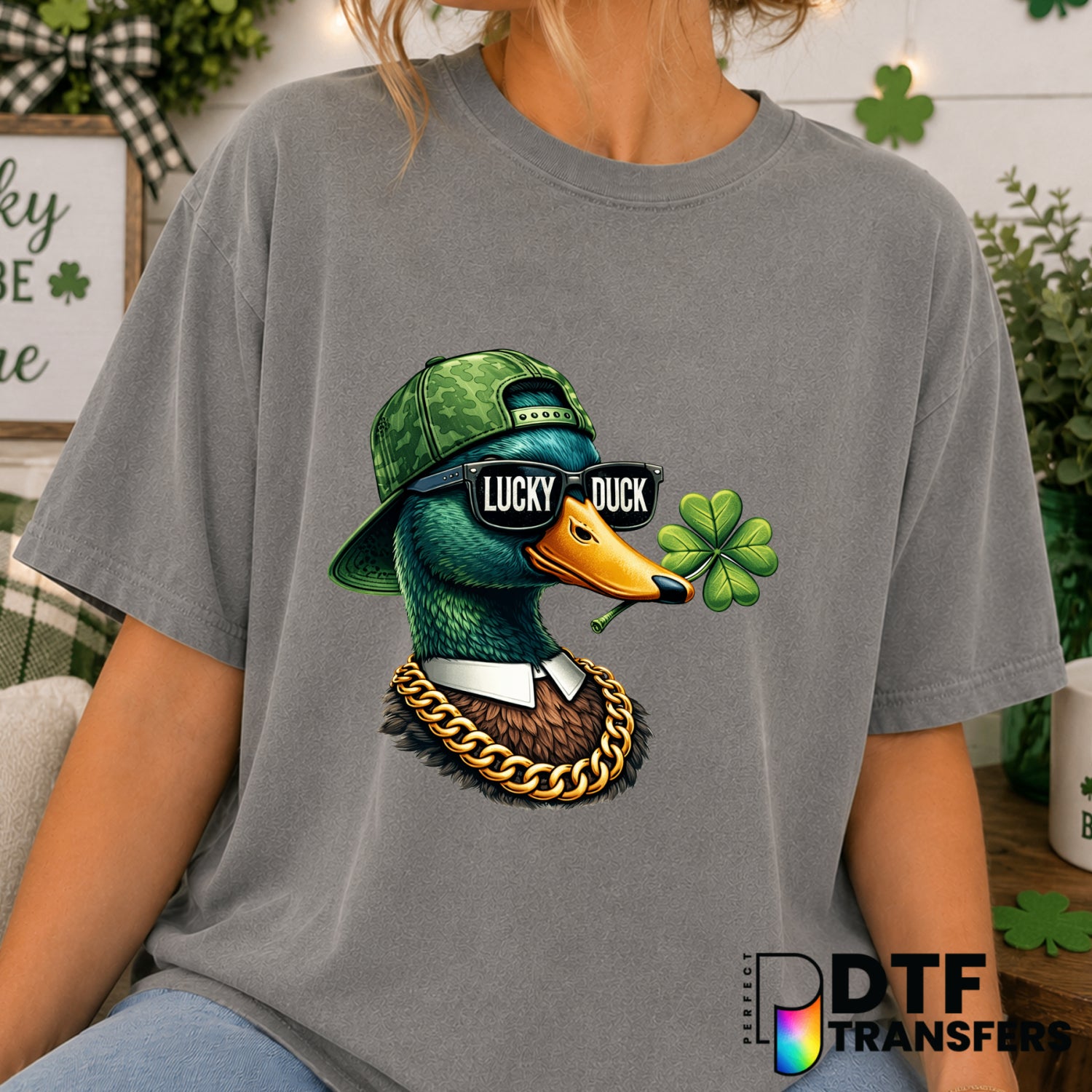 Lucky Ducky Shamrock Sunglasses – St. Patrick's Day DTF Transfer (view 1 of 2) – by Perfect DTF Transfers – Premade DTF Tr...