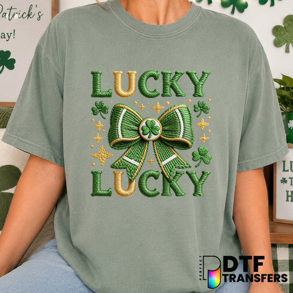 Lucky Lucky Coquette St Patrick's Day Sparkle Clover DTF Transfer (view 2 of 2) – by Perfect DTF Transfers – Premade DTF T...