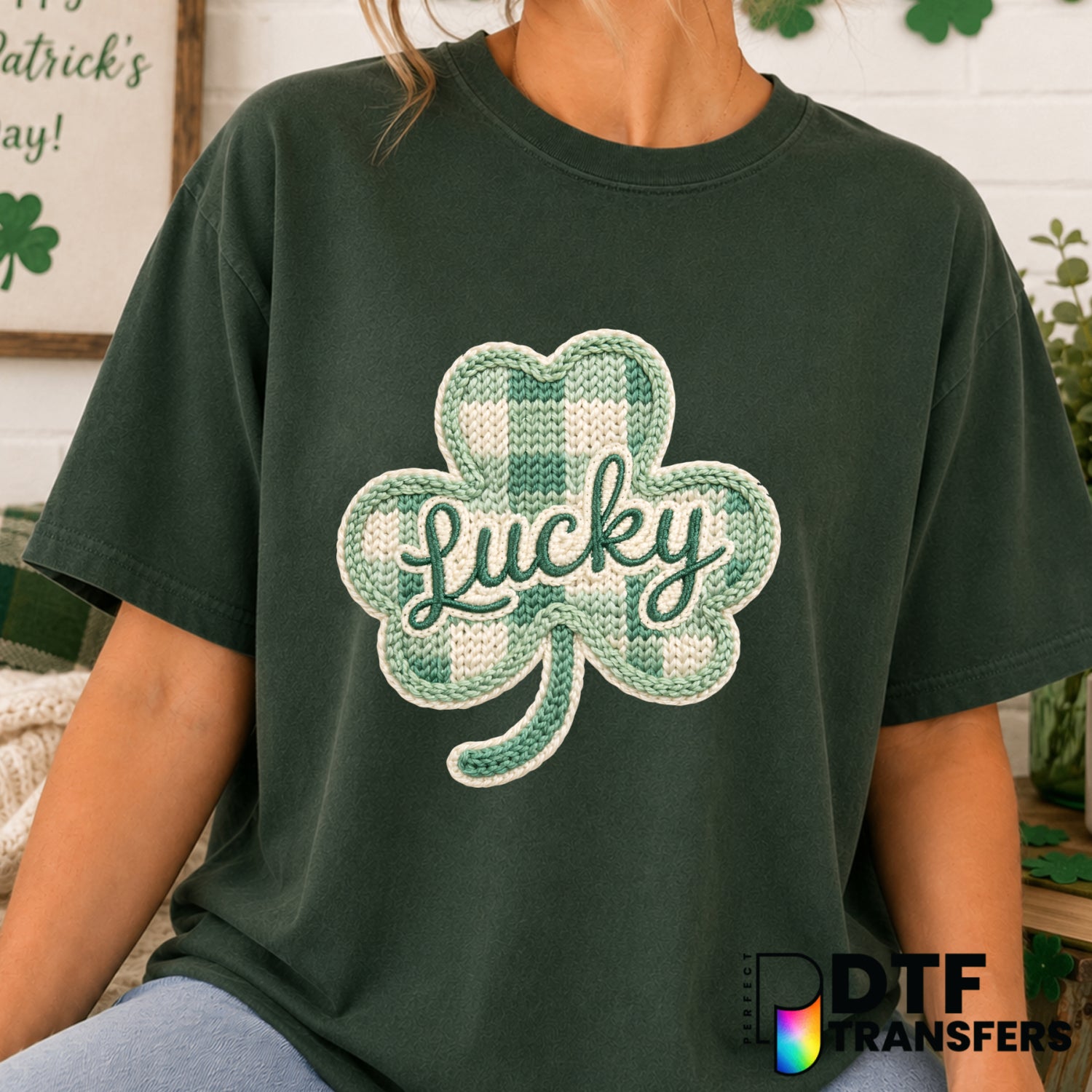 Lucky Plaid Coquette Shamrock – St. Patrick's Day DTF Transfer (view 1 of 2) – by Perfect DTF Transfers – Premade DTF Tran...