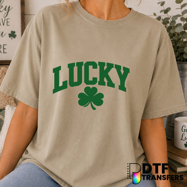 LUCKY VARSITY ARCH CLOVER – St. Patrick's Day DTF Transfer (view 2 of 2) – by Perfect DTF Transfers – Premade DTF Transfer...