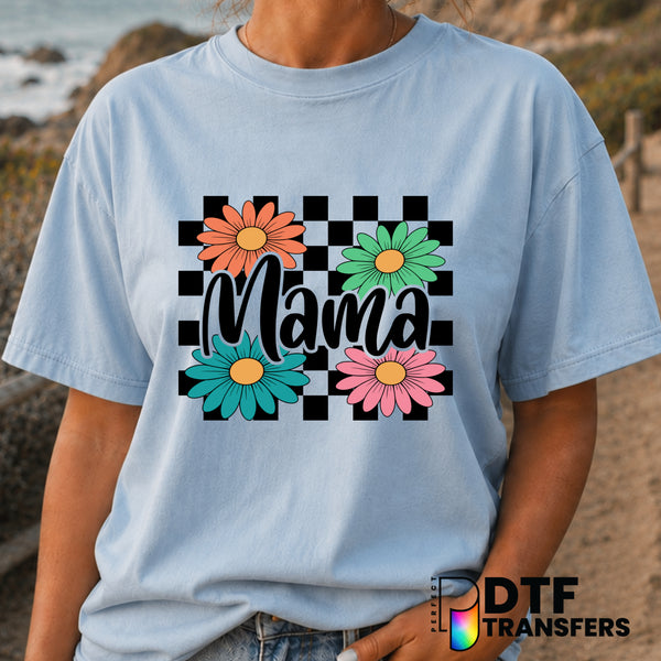 Mama Checkered Floral Script – Mother's Day DTF Transfer (view 1 of 2) – by Perfect DTF Transfers – Premade DTF Transfers...