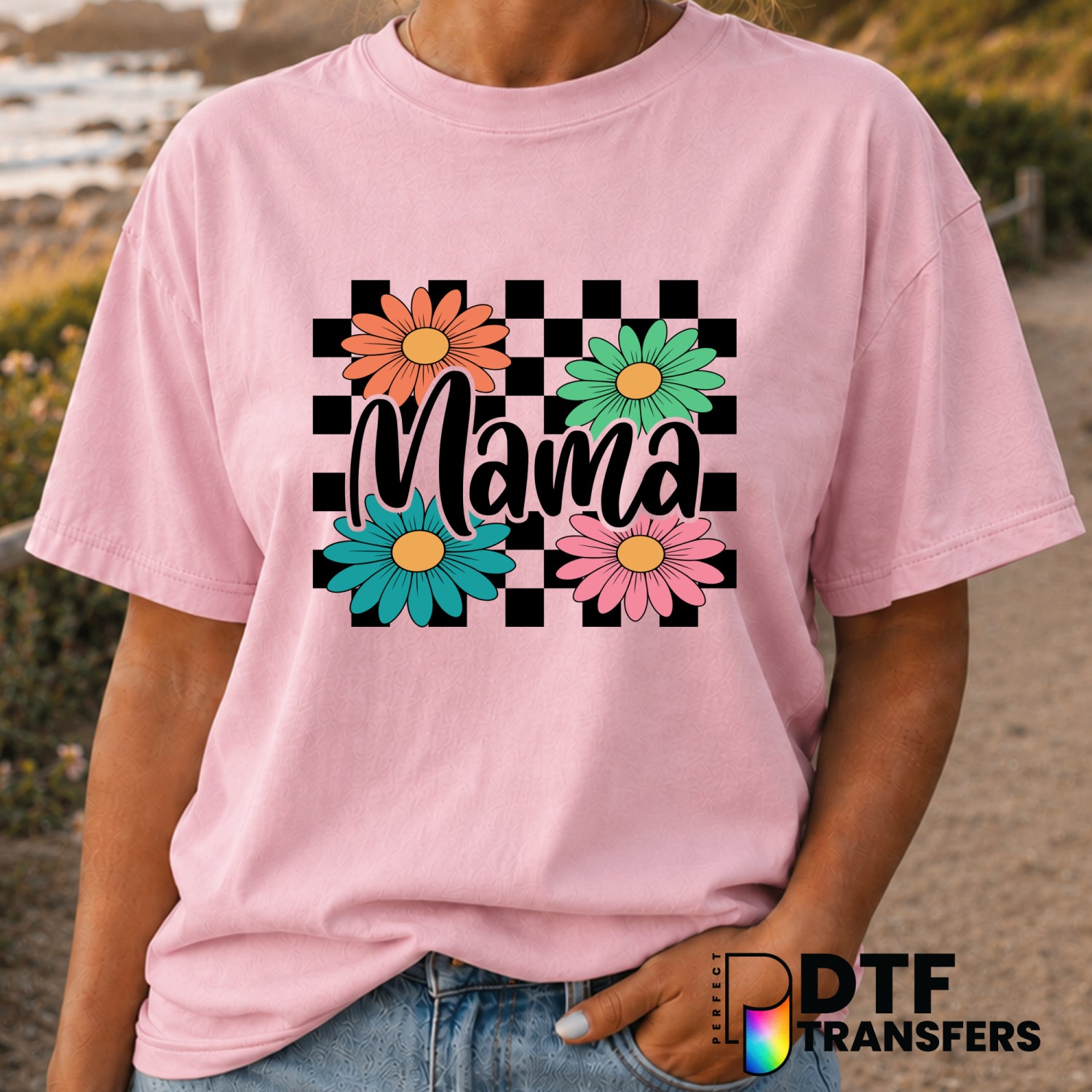 Mama Checkered Floral Script – Mother's Day DTF Transfer (view 2 of 2) – by Perfect DTF Transfers – Premade DTF Transfers...