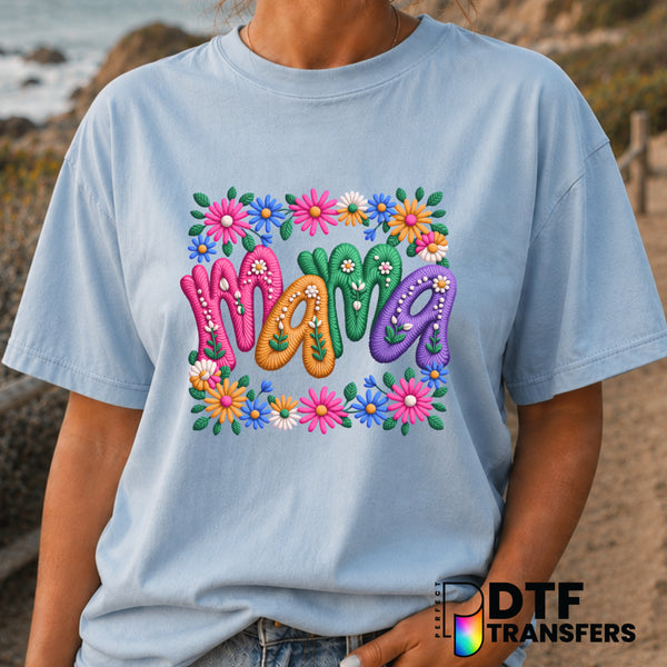 Mama Floral Faux Yarn – Mother's Day DTF Transfer (view 1 of 2) – by Perfect DTF Transfers – Premade DTF Transfers – Mothe...
