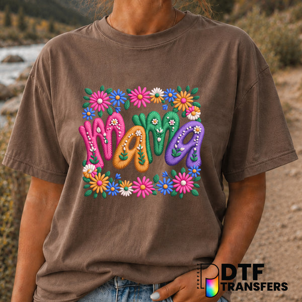 Mama Floral Faux Yarn – Mother's Day DTF Transfer (view 2 of 2) – by Perfect DTF Transfers – Premade DTF Transfers – Mothe...