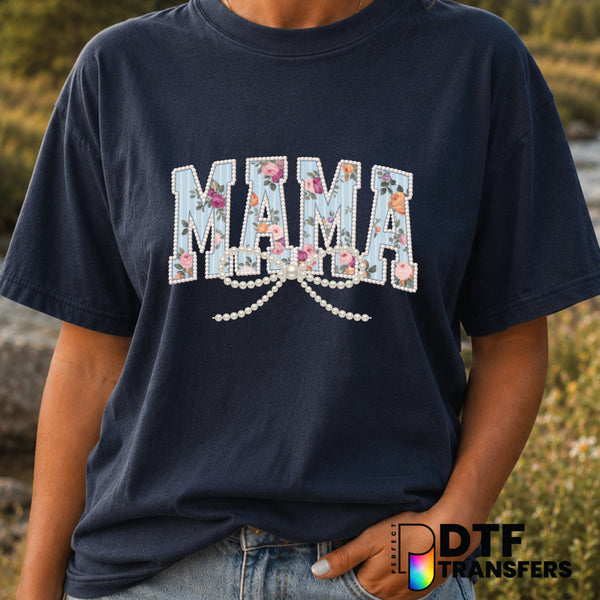 Mama Floral Varsity Arch Pearls – Mother's Day DTF Transfer (view 1 of 2) – by Perfect DTF Transfers – Premade DTF Transfe...