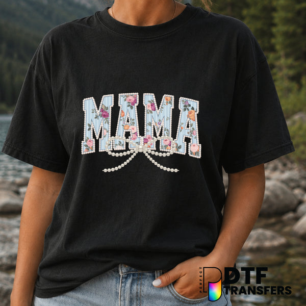 Mama Floral Varsity Arch Pearls – Mother's Day DTF Transfer (view 2 of 2) – by Perfect DTF Transfers – Premade DTF Transfe...
