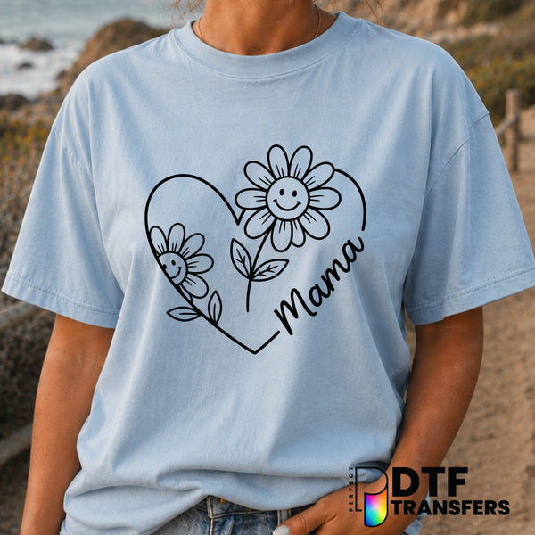 Mama Heart Flowers – Mother's Day DTF Transfer (view 2 of 2) – by Perfect DTF Transfers – Premade DTF Transfers – Mother's...