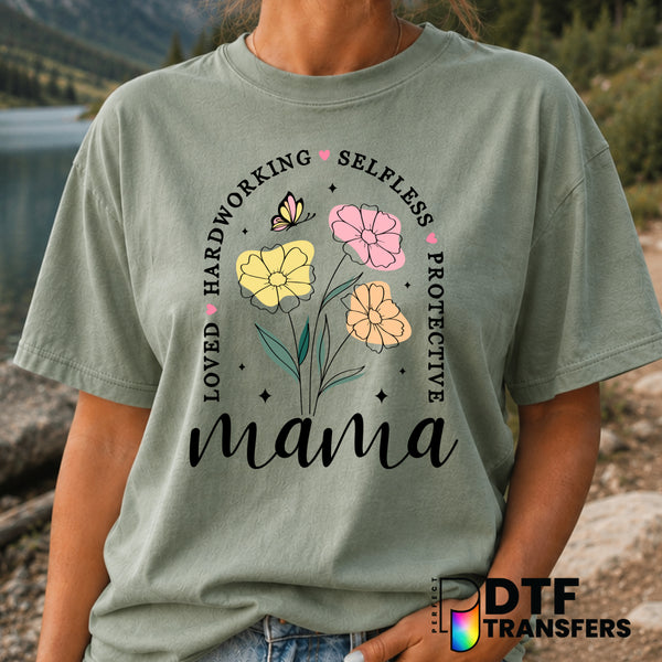 Mama Loved Hardworking Selfless Protective – Mother's Day DTF Transfer (view 1 of 2) – by Perfect DTF Transfers – Premade...