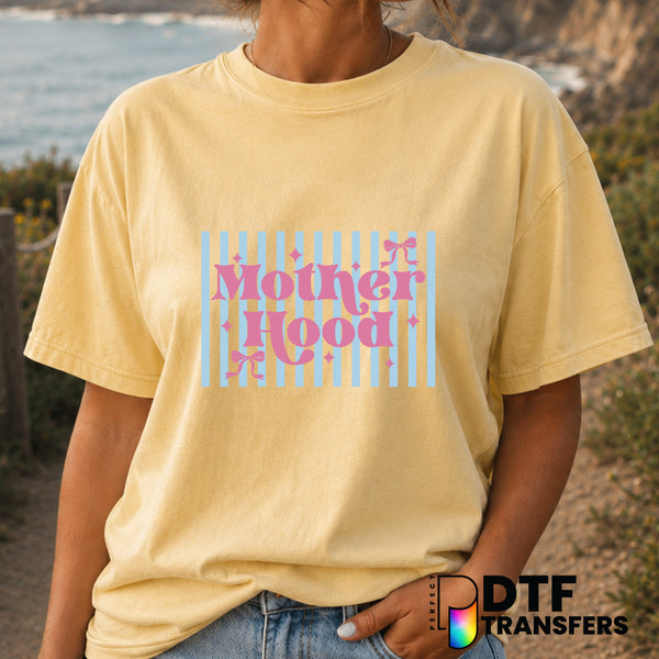 MAMA Motherhood Stripes Coquette Bow – Mother's Day DTF Transfer (view 1 of 2) – by Perfect DTF Transfers – Premade DTF Tr...