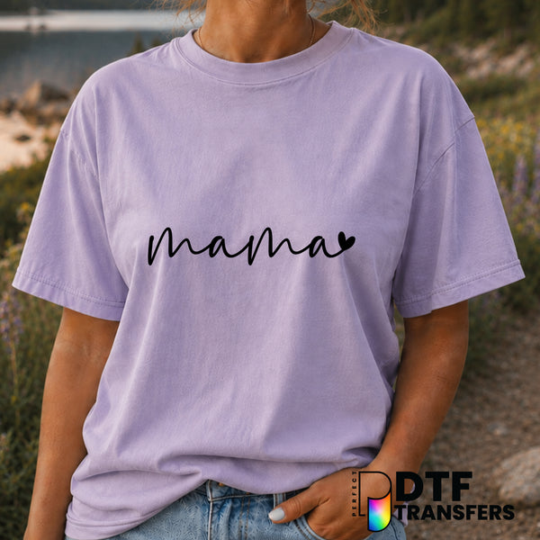 Mama Script Heart – Mother's Day DTF Transfer (view 1 of 2) – by Perfect DTF Transfers – Premade DTF Transfers – Mother's...