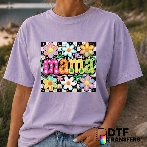 Mama Stacked Checkered Floral – Mother's Day DTF Transfer (view 1 of 2) – by Perfect DTF Transfers – Premade DTF Transfers...