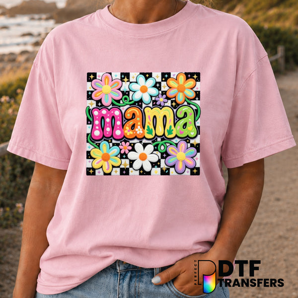 Mama Stacked Checkered Floral – Mother's Day DTF Transfer (view 2 of 2) – by Perfect DTF Transfers – Premade DTF Transfers...