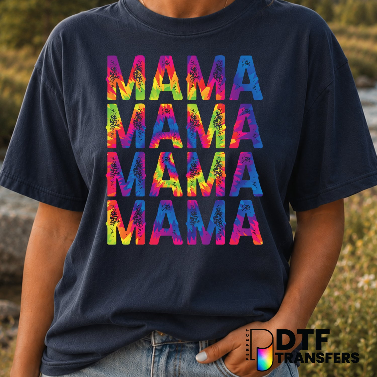 MAMA Stacked Grunge Tie Dye – Mother's Day DTF Transfer (view 1 of 2) – by Perfect DTF Transfers – Premade DTF Transfers –...