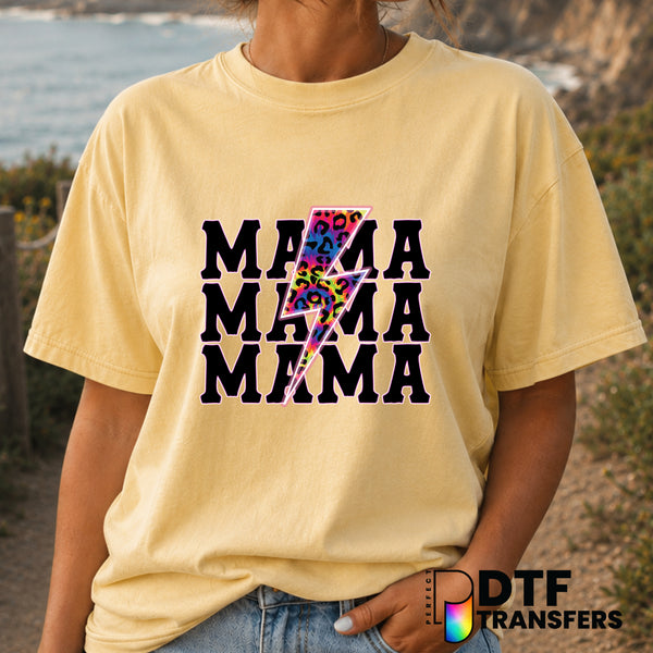 Mama Stacked Lightning Bolt Leopard Tie Dye – Mother's Day DTF Transfer (view 1 of 2) – by Perfect DTF Transfers – Premade...