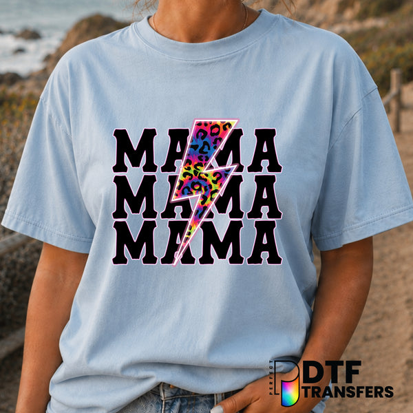 Mama Stacked Lightning Bolt Leopard Tie Dye – Mother's Day DTF Transfer (view 2 of 2) – by Perfect DTF Transfers – Premade...