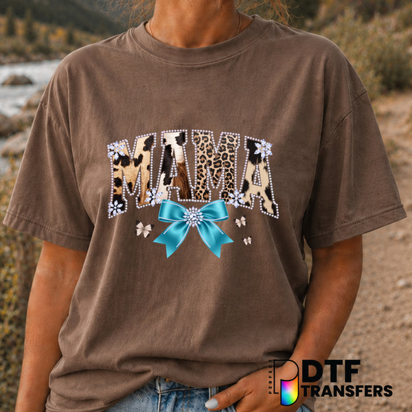 MAMA Varsity Arch Cow Print Coquette Bow – Mother's Day DTF Transfer (view 2 of 2) – by Perfect DTF Transfers – Premade DT...
