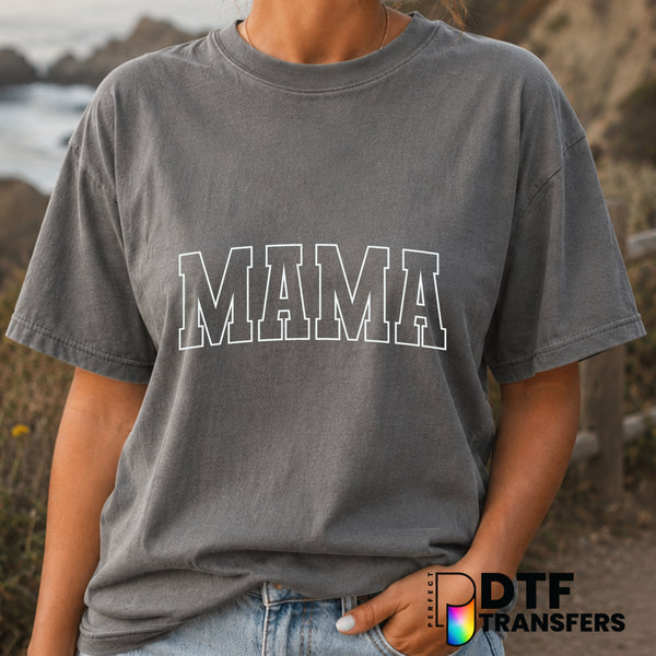 Mama Varsity Arch Outline – Mother's Day DTF Transfer (view 1 of 2) – by Perfect DTF Transfers – Premade DTF Transfers – M...