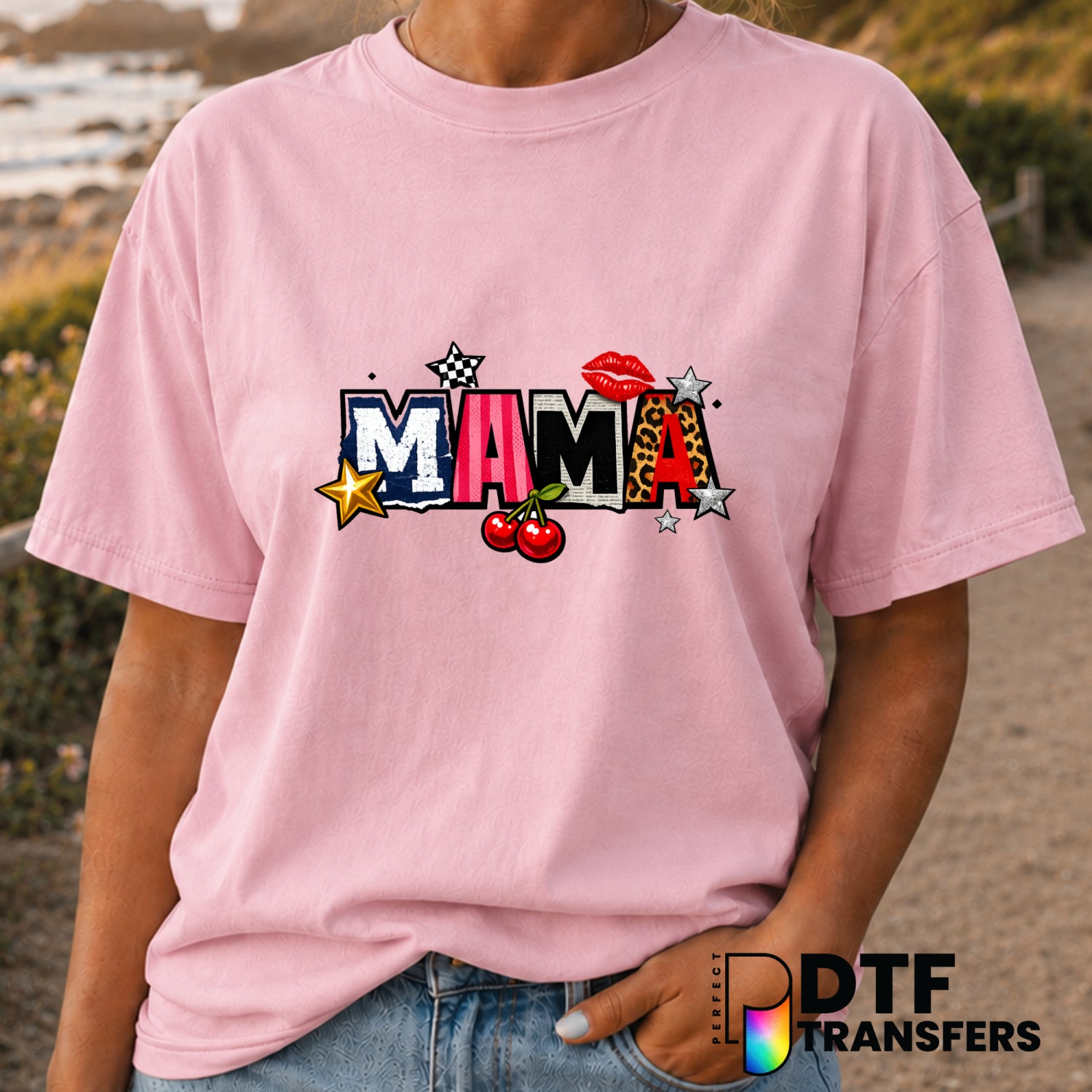MAMA Y2K Cherries Checkered – Mother's Day DTF Transfer (view 1 of 2) – by Perfect DTF Transfers – Premade DTF Transfers –...
