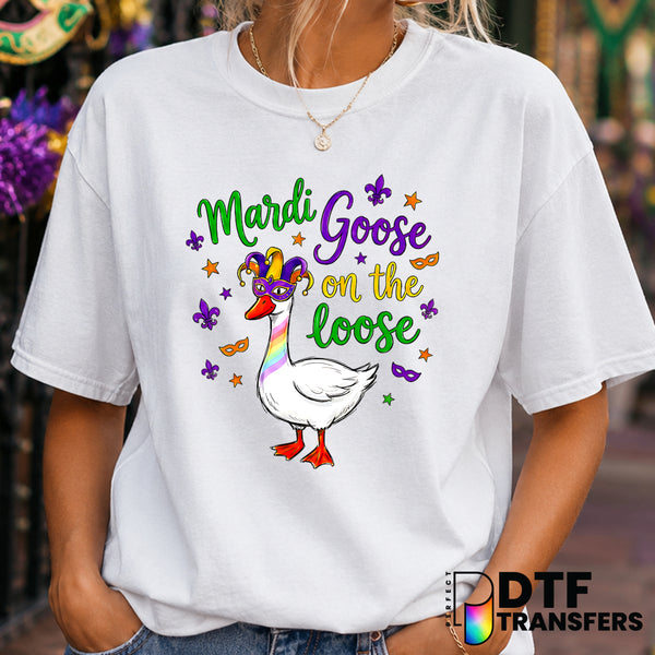 Mardi Goose on the Loose – Mardi Gras DTF Transfer (view 1 of 2) – by Perfect DTF Transfers – Premade DTF Transfers – Mard...