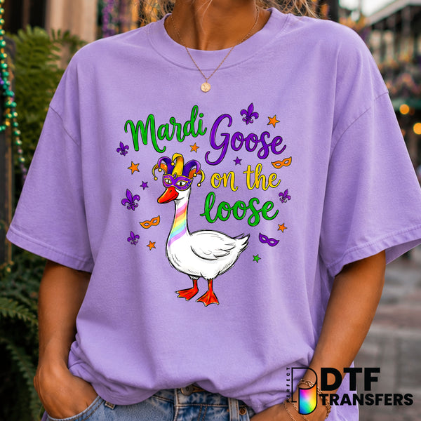 Mardi Goose on the Loose – Mardi Gras DTF Transfer (view 2 of 2) – by Perfect DTF Transfers – Premade DTF Transfers – Mard...