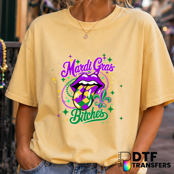 Mardi Gras Bitches Sparkle Beads Fleur De Lis – Mardi Gras DTF Transfer (view 1 of 2) – by Perfect DTF Transfers – Premade...