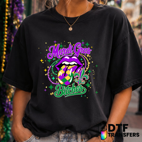 Mardi Gras Bitches Sparkle Beads Fleur De Lis – Mardi Gras DTF Transfer (view 2 of 2) – by Perfect DTF Transfers – Premade...